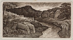 彼の牧草地の羊、1828年。 作： Edward Calvert