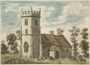 Unknown Church, perhaps Compton Greenfield, c.1823 (pencil & watercolor on paper) 作： Edward Cashin