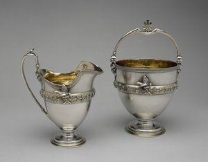 クリームピッチャーとシュガーバスケット 1865～1869年頃（銀・銀ギルト 作： Edward Chandler Moore