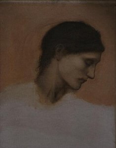少女の頭の習作（油彩・キャンバス 作： Edward Coley Burne Jones