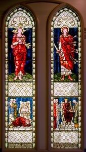 慈愛と不屈（嘆くダビデと慰めるダビデ）』1896年頃（ステンドグラス 作： Edward Burne Jones
