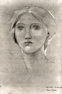 少女の頭」1893-96年頃（茶色のベラムに高さを変えたクレヨン）（モノクロ写真） 作： Edward Coley Burne Jones