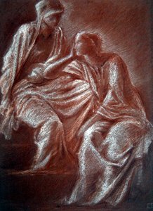 女性像の習作（紙に赤と白のチョーク） 作： Edward Coley Burne Jones