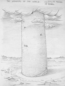 世界の不思議-バベルの塔（鉛筆、紙）
