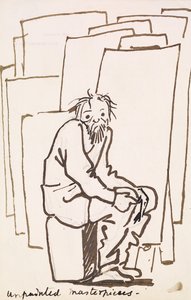 未塗装の名画（自画像）（紙にペン＆インク） 作： Edward Coley Burne Jones