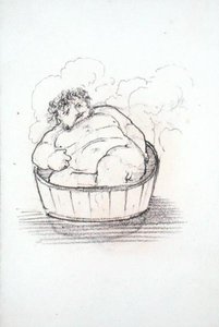 バスタブにつかるウィリアム・モリス（1834-96）、アルバムのドローイングより（紙に鉛筆）