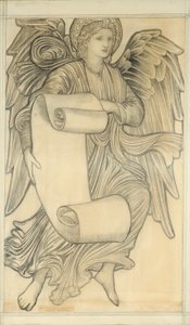 巻物を持つ天使-数字7、1880年（紙にチョーク） 作： Edward Burne Jones
