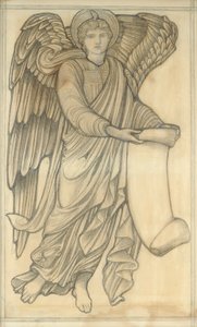 巻物を持つ天使-数字6、1880年（紙にチョーク） 作： Edward Burne Jones