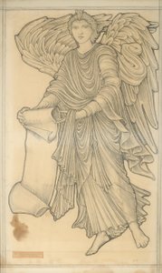 巻物を持つ天使-フィギュア番号10、1880（紙にチョークで書く） 作： Edward Burne Jones