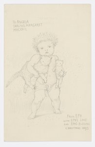 アーティストの孫娘アンジェラ・サーケルへの手紙（紙に鉛筆） 作： Edward Burne Jones