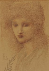 ニー・テナントのローラ・リッテルトンと彼女の目のダウンキャストの肖像、1885 作： Edward Burne Jones