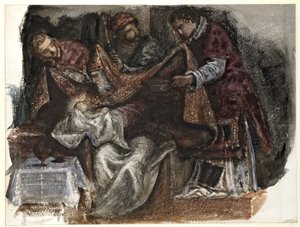 1862年のサンロッコのスクオラグランデディティントレットの割礼からの研究（織り紙に水彩） 作： Edward Burne Jones