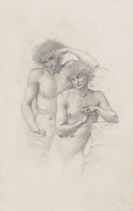 「アーサー・イン・アバロン」の2つの男性ヌードの研究c。 1885