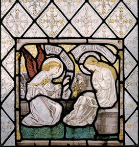 受胎告知、東の窓からの細部、1865（ステンドグラス） 作： Edward Burne Jones