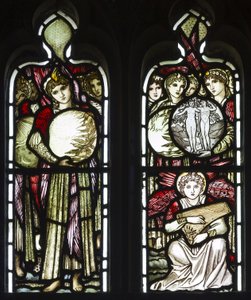 作成の日、1874（ステンドグラス） 作： Edward Burne Jones