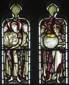 作成の日、1874（ステンドグラス） 作： Edward Burne Jones