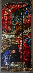羊飼いへのキリスト降誕と告知、1885-1897（ステンドグラス） 作： Edward Burne Jones