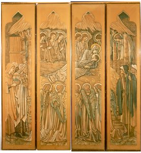 キリスト降誕、聖デイニオール、ハワーデン、1897年のステンドグラスの窓の漫画 作： Edward Burne Jones