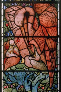 ペリカン・イン・ハー・ピーティ、イースト・ウィンドウ、1880（ステンドグラス） 作： Edward Burne Jones