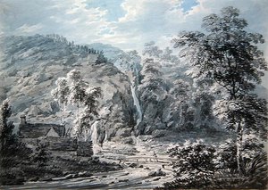 北ウェールズ、コーウェンの滝（水彩・紙）