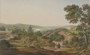 オリンピア平野、J。ベイリーによって彫刻された「ギリシャの景色」のパート1のプレート6、1820年（アクアチント） 作： Edward Dodwell