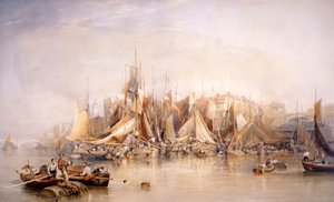 「ビリングスゲート、カキの初日、早朝」、1843 作： Edward Duncan