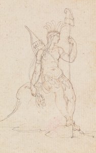 自由の帽子をかぶったアメリカの寓意、1760〜1848年頃（ペン、黒インク、グラファイト、赤チョーク） 作： Edward Francis Burney