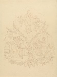 楽器を演奏する女性像とプッティ 作： Edward Francis Burney