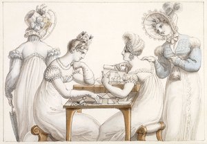 シルエットを切り取る女性：インテリアで会話する女性、 作： Edward Francis Burney
