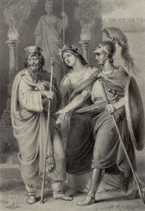 寺院の境内で司祭を演説する女性を伴う戦士 作： Edward Francis Burney