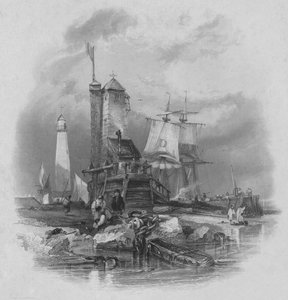 サンダーランド：サウスピアの灯台、1836 作： Edward Francis Finden