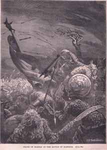 ヘイスティングスAD 1066の戦いでのハロルドの死 作： Edward Frederick Brewtnall