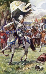 軍を率いるジャンヌ・ダルク（カラーリトグラフ） 作： Edward Frederick Skinner