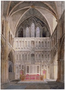 祭壇に向かって見た内部の眺め、聖救世主教会、サザーク、ロンドン、1830年。 作： Edward Hassell