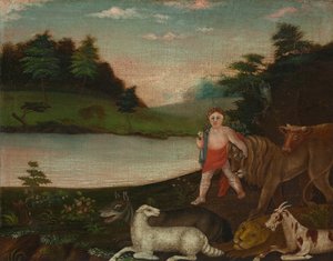 平和な王国、c.1816-18（キャンバスに油彩） 作： Edward Hicks