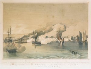 1849年10月21日、「コロンバイン」、「フューリー」、「フレゲトン」による、シャプン・ツァイ海賊船団への攻撃（トンキン湾 作： Edward Hodges Cree