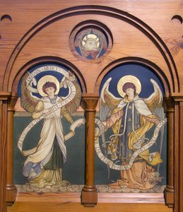 Garstang、St Thomas、Shrigley＆Hunt（1873-1982）、Edward Holmes Jewitt（1849-1929）、Angel Reredos、c.1877 作： Edward Holmes Jewitt