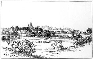 1885年、南東部から見たウォリックシャーのストラトフォードアポンエイボン。 作： Edward Hull