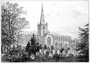 北から見たストラットフォード教会、ストラットフォードアポンエイボン、ウォリックシャー、1885年。 作： Edward Hull