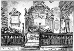 1885年、ウォリックシャー、ストラトフォードアポンエイボンのクロプトン教会での席。 作： Edward Hull