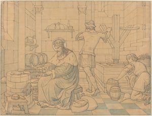 Saint Wenzel Cooking Hosts as 2人の若者がワインを押す 作： Edward Jakob von Steinle