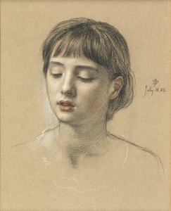 少女の頭、1883年（紙にチョーク） 作： Edward John Poynter