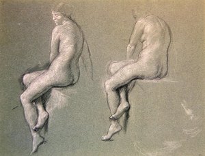 チャンピオン・スイマー」のための習作、1914年頃（紙にチョーク） 作： Edward John Poynter