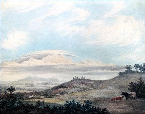 ルークハワード（1772-1864）c.1808-11（紙のトイレ）による後の雲の研究のある農村景観