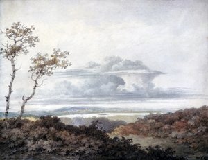 ルークハワード（1772-1864）c.1808-11（紙のトイレ）による後の雲の研究のある農村景観