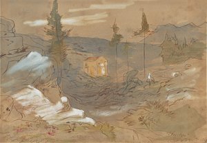 ギリシャ、クレタ島、ハニア近郊の神社 作： Edward Lear
