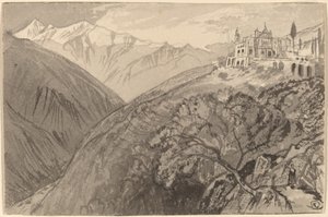 ランペドゥーサ島の丘の上の聖域の町、1884-1885。 作： Edward Lear