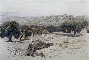 ベツレヘム-1858年4月2日の聖金曜日（ペン、インク、水彩、紙） 作： Edward Lear