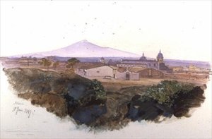 カターニア：1847年（ペン、インク、ガッシュ 作： Edward Lear