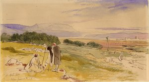 ジャニーナの遠景（紙にインク、鉛筆、トイレ） 作： Edward Lear